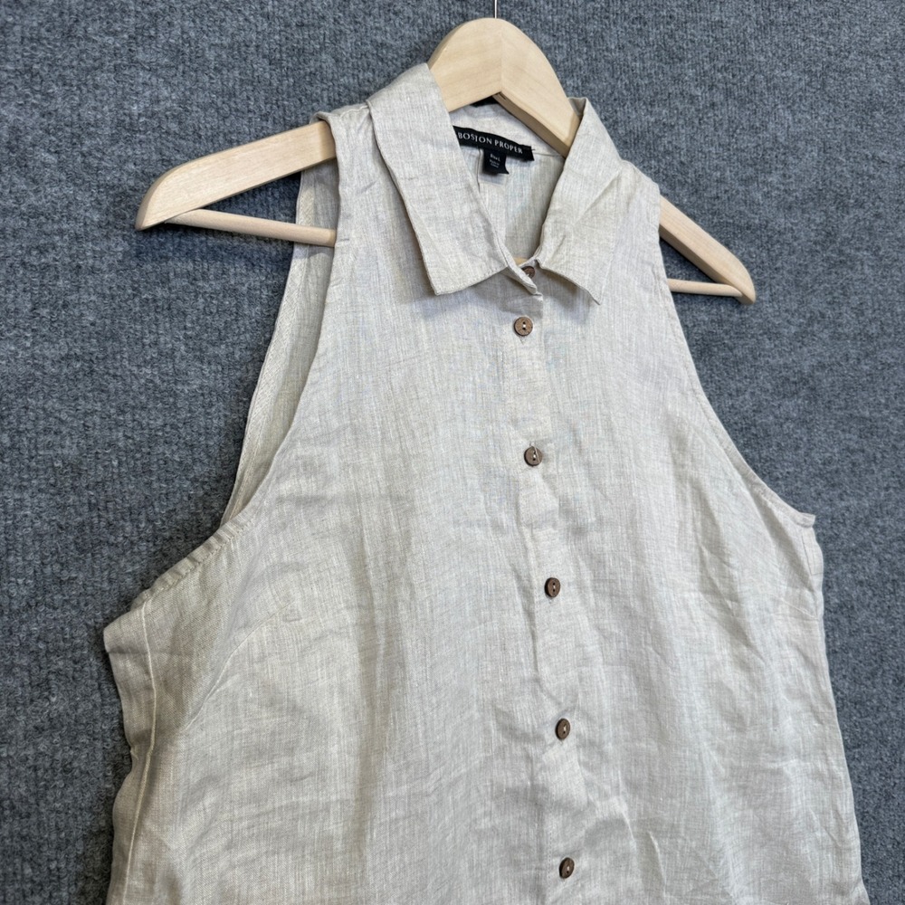 Boston Proper Size Large Shirt Cream Sleeveless Linen Buttons Collared Preppy - Picture 5 of 9